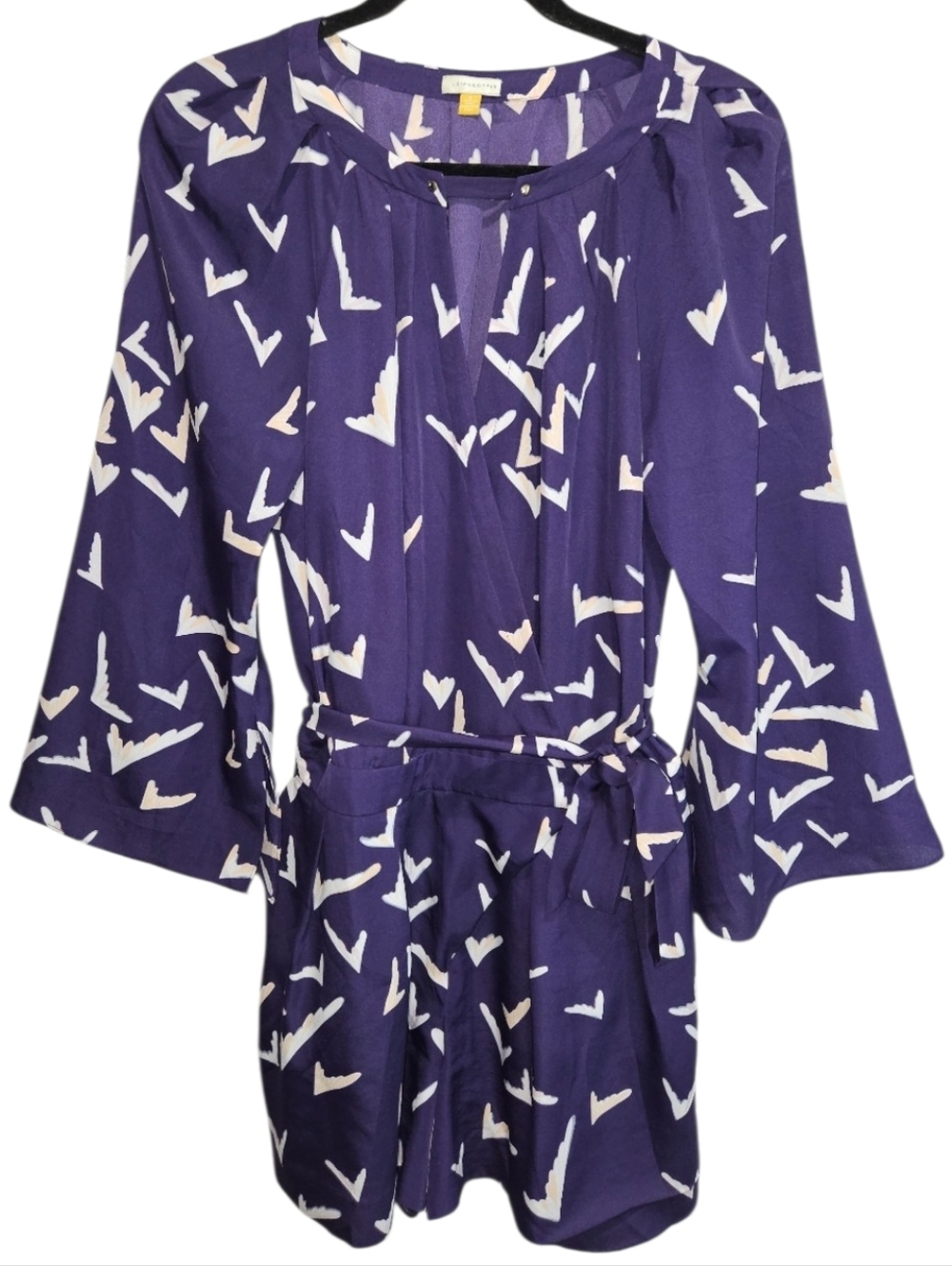 Anthropologie Leifsdottir Scattered Wings Romper Womens Size 8 Wrap Top Shorts